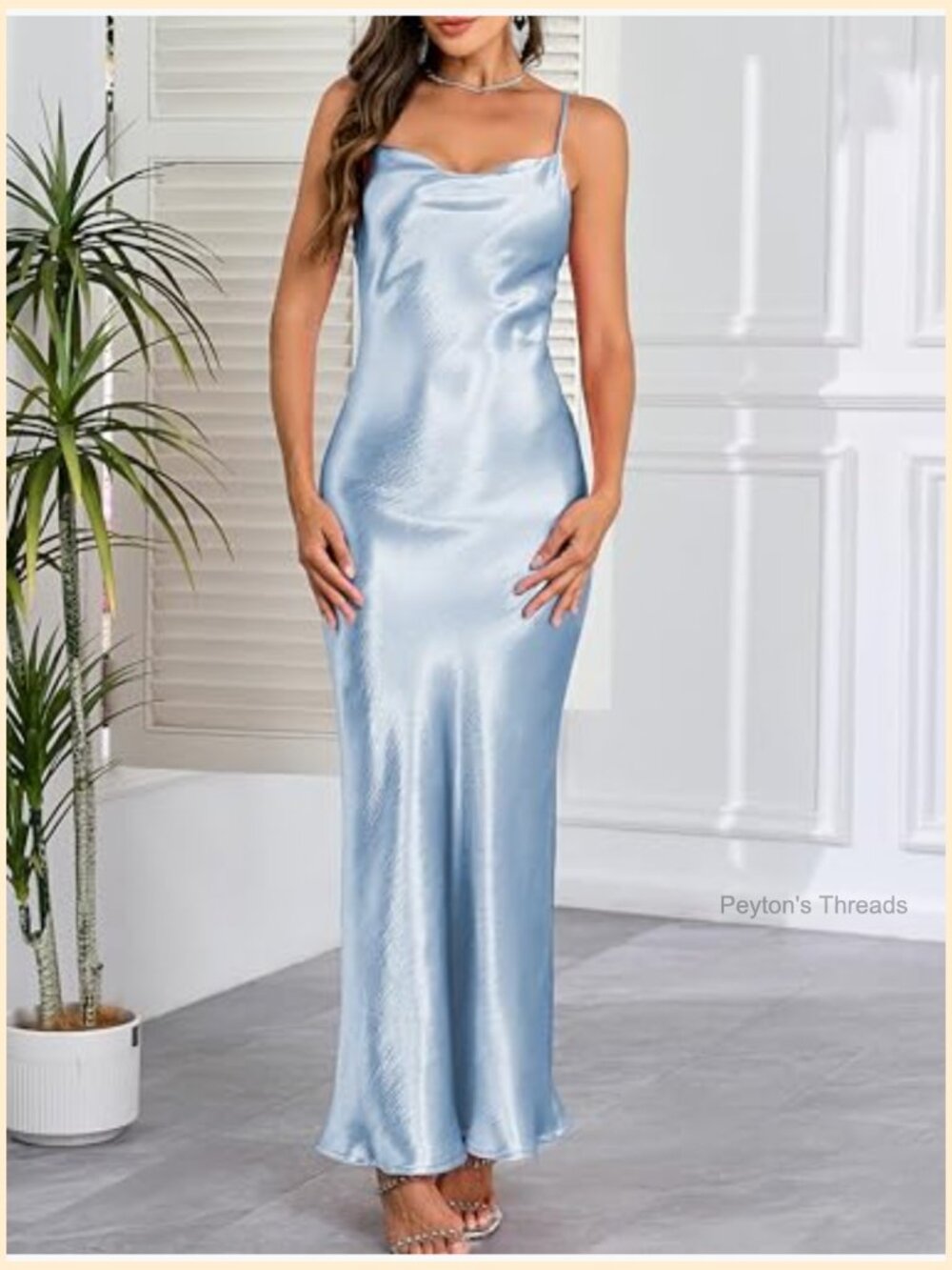Satin Silk Backless Maxi Dress Cowl Neck Tie Low Back Wedding Guest - Picture 6 of 7